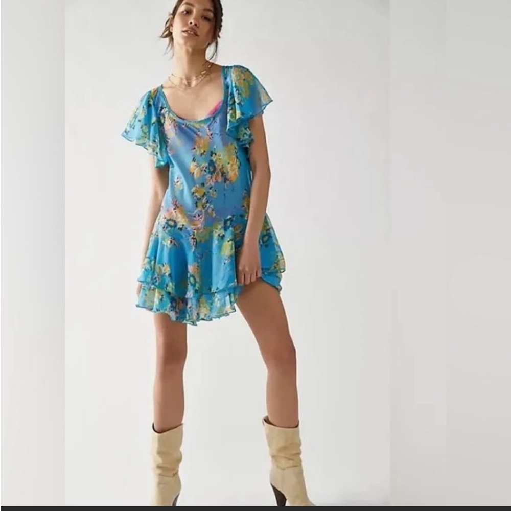 Free People dress FREE PEOPLE LOVE TO LOVE MINI DRESS S *BLUE FLORAL* NEW!